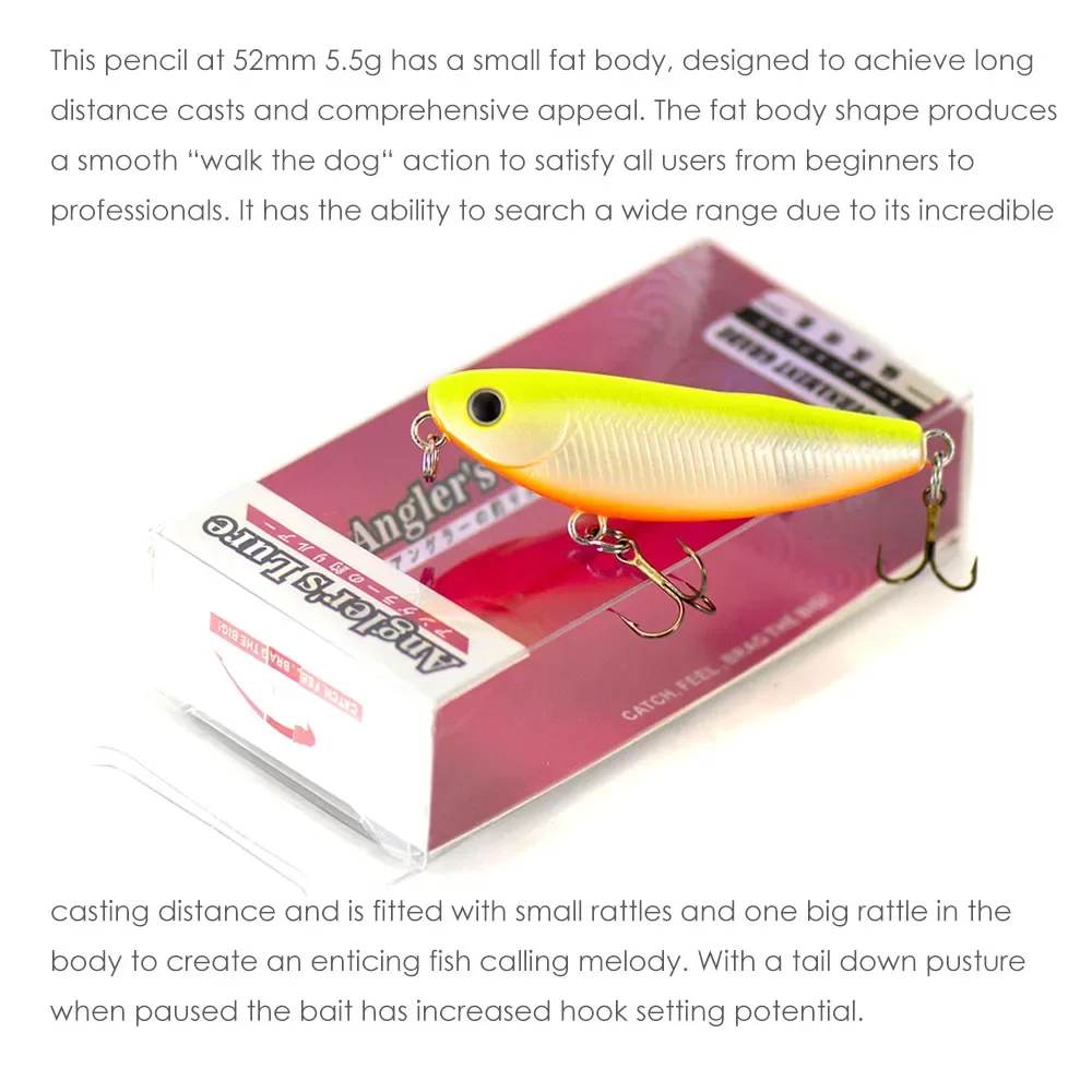 Señuelo de pesca con lápiz de superficie Countbass, 52mm, 5,5g, palo Topwater, cebo para lubina, Leurre Peche, señuelo duro armado con anzuelos VMC BZ