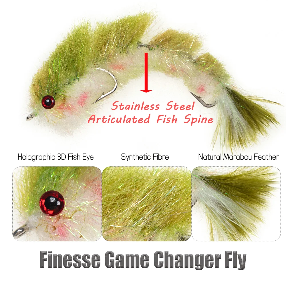 Wifreo, 1 unidad, cambiador de juego Finesse, mosca, pez articulado, columna vertebral, pez cebo, anzuelos dobles, Streamer, mosca, lubina, trucha, señuelo de pesca de agua salada - imagen 3