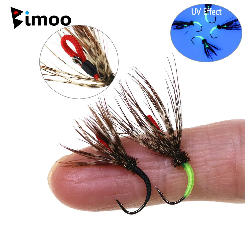 Bimoo 6PCS # 12 los prácticos moscas Tenkara paracaídas Grizzly Hackle mosca húmeda Kebari trucha Steelhead Grayling cebo de pesca señuelos - imagen 2