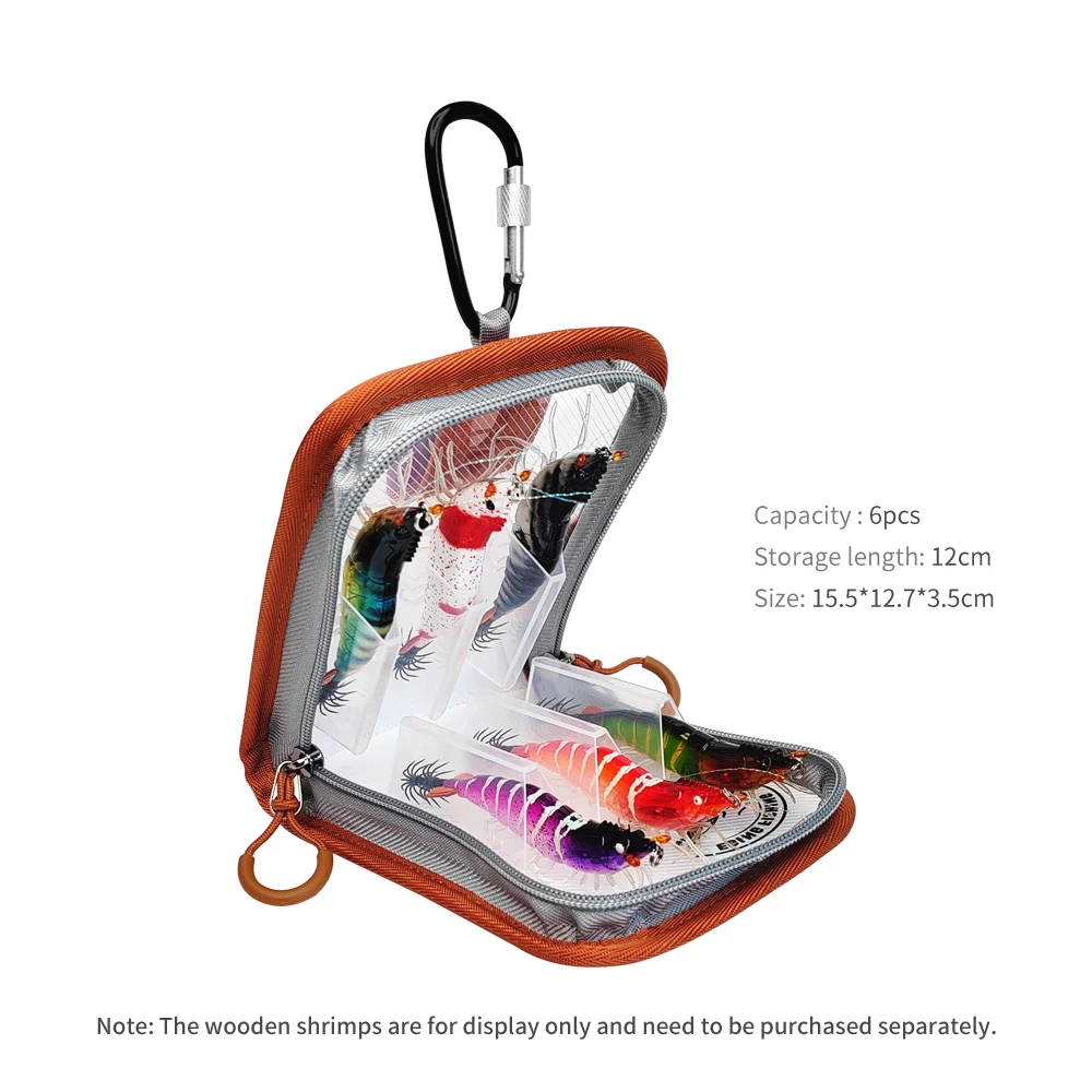 Nuevo Plantilla de calamar portátil, anzuelos de almacenamiento, caja de 6 rejillas, camarones de madera, pulpo Egi, bolsa de aparejos de pesca impermeable - imagen 5