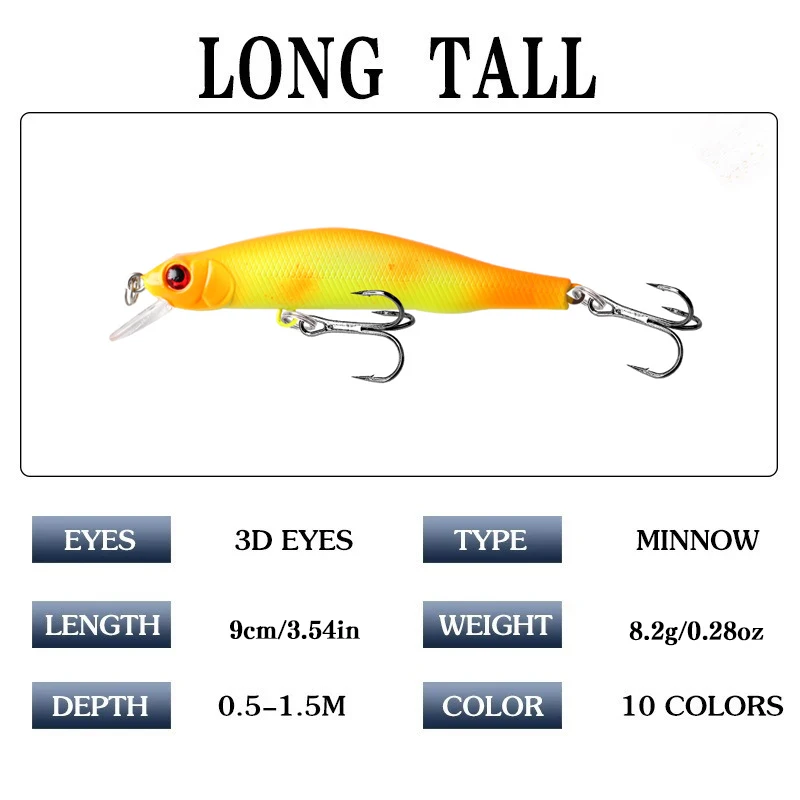 10 Uds. Señuelos de pesca de tiro largo Minnow manivela Wobbler aparejos de pesca ganchos cebo duro accesorio de pesca - imagen 2