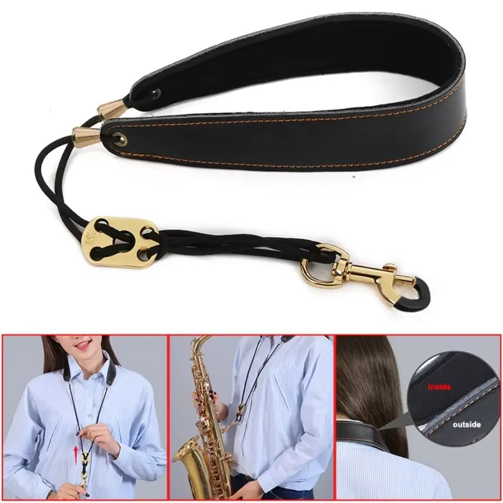 Correa para el cuello de saxofón ajustable Universal, gancho de Metal de cuero PU, arnés de hombro para saxofón, banda para el cuello gruesa y cómoda para clarinete para adultos - imagen 2