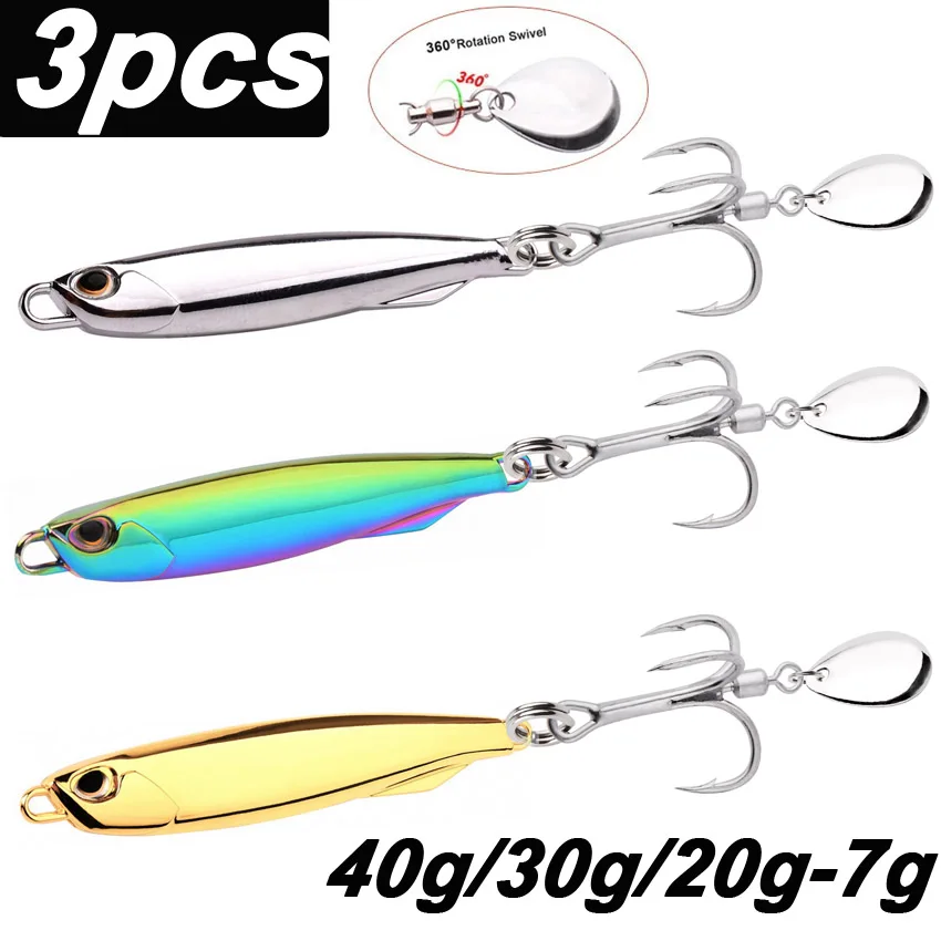 Señuelo de pesca de Metal fundido, anzuelo giratorio, 40g, 30g, 20G, fundición a tierra, Jigging, señuelo de pesca de lubina, aparejos de cebo Artificial, 3 piezas - imagen 2