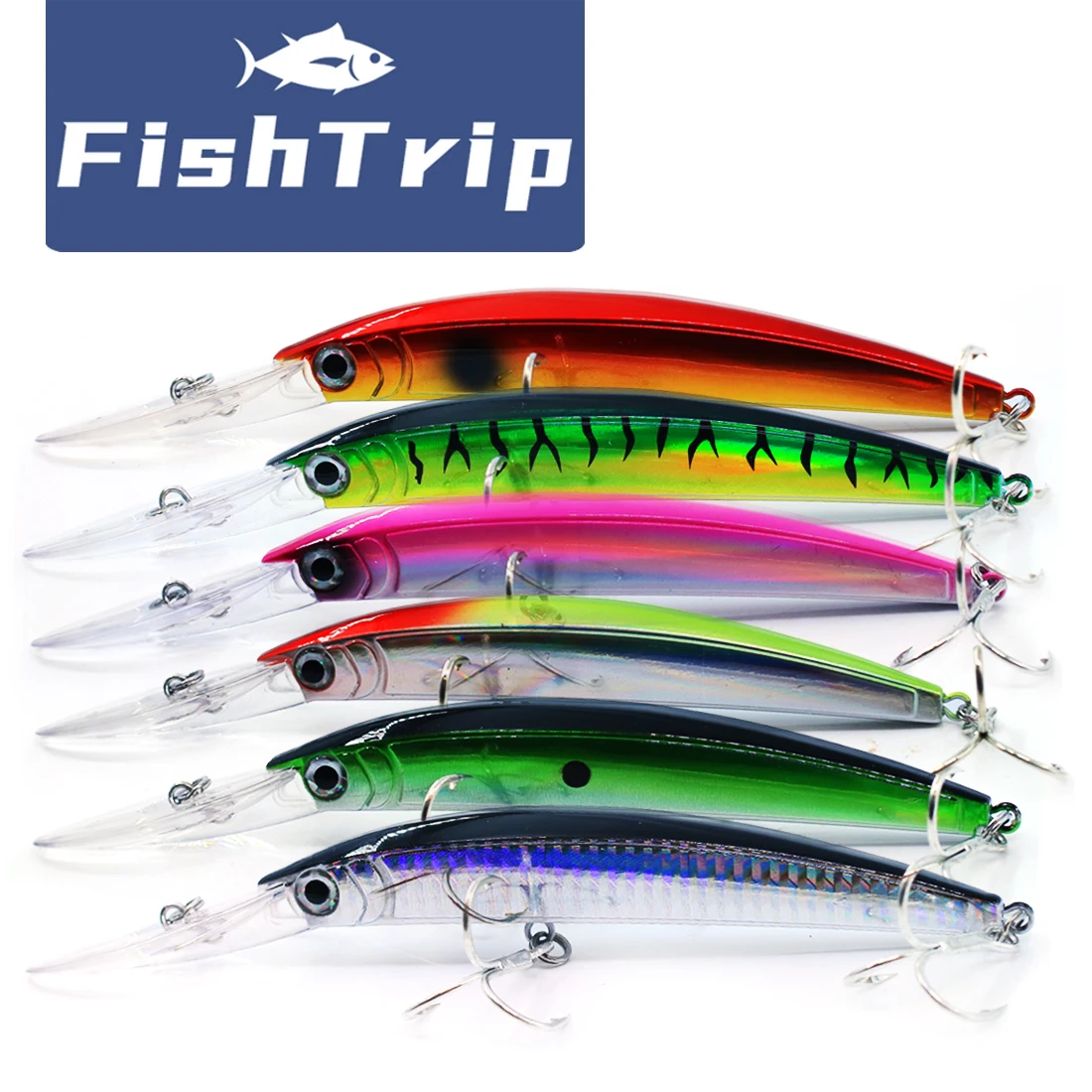 FishTrip Señuelos de Pesca que suspenden el señuelo de pececillo, cebo duro, bamboleantes y patadas con anillo dividido de alta resistencia y gancho triple, 17cm/27g
