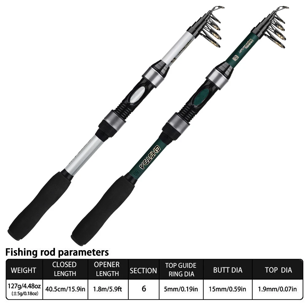 Caña de pescar telescópica, accesorio giratorio de 1,8 M, portátil, fibra de carbono, señuelo, peso 5-20g, Mini Pesca de carpa de viaje - imagen 4