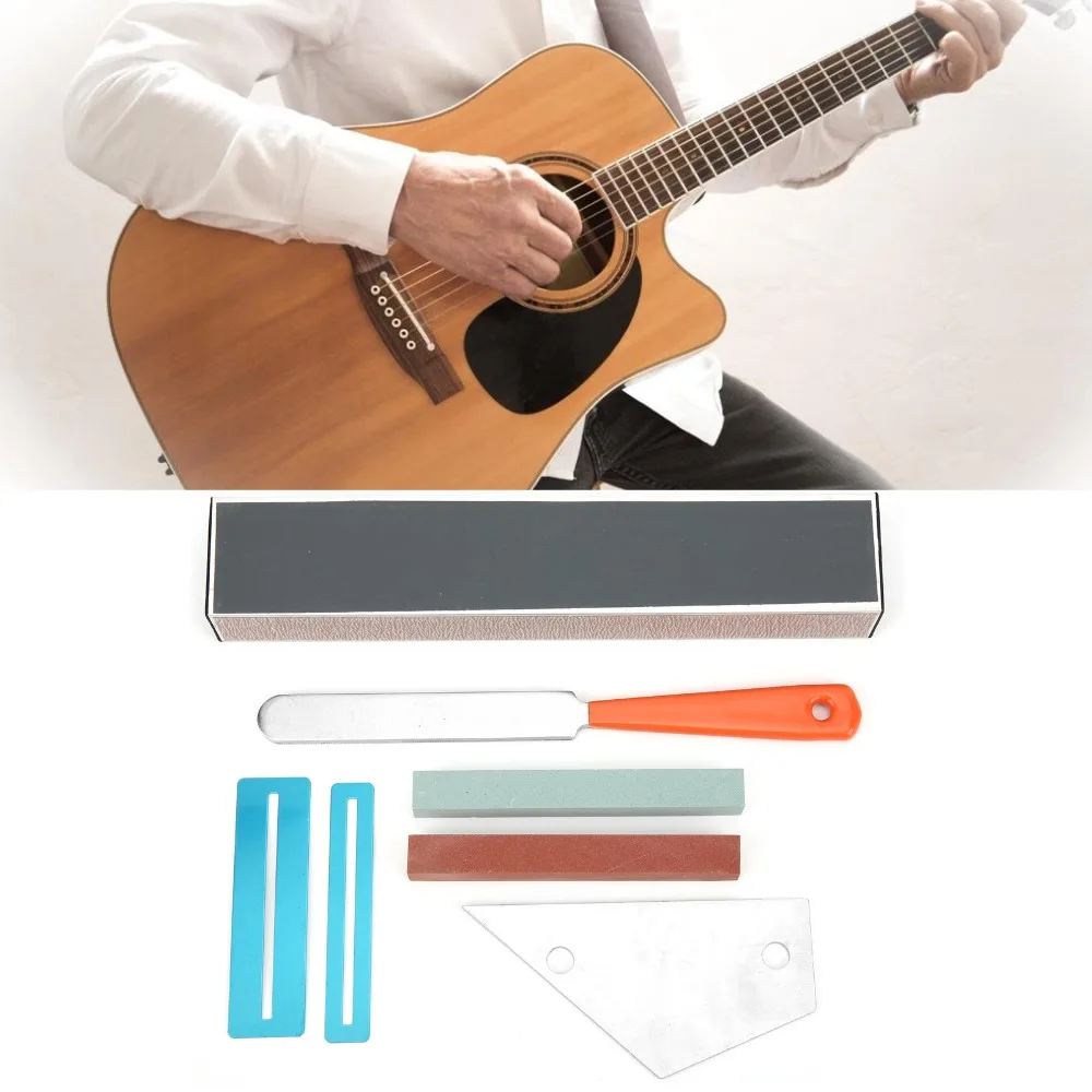 ​ Herramienta Luthier de guitarra de acero inoxidable ​ ​ Nivelador de lijado ​ ​ Incluye Piedras de Molería ​ ​ Archivo de trastes de guitarra ​ ​ Protectores de diapasón ​ - imagen 3