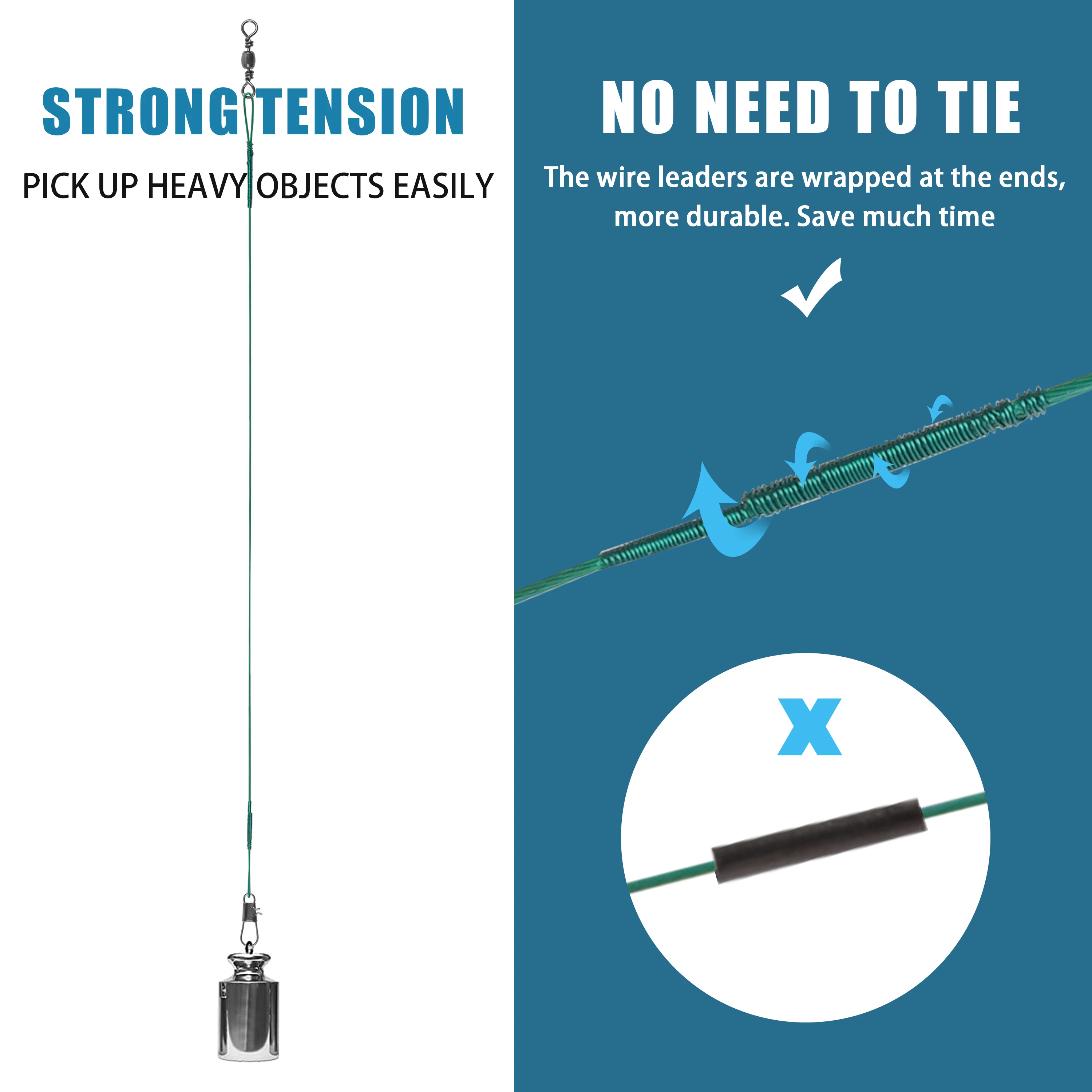 Línea líder de pesca de 60 uds., líder de alambre de acero inoxidable, líderes de señuelos de pesca para aparejo de bagre, líderes de pesca de 15cm/20cm/25cm - imagen 5