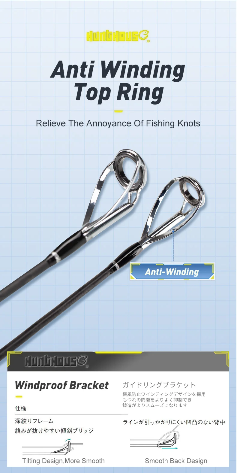 Experimente lo mejor en el equipo de pesca con nuestro anillo superior anti-villamiento diseñado para reducir la molestia de los nudos de pesca