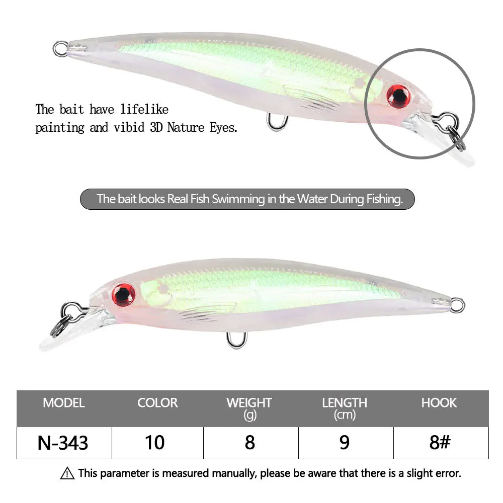 10 unids/lote Wobbler señuelo de pesca Trolling 9cm 8g hundimiento lento Minnow Crankbait plástico duro lubina Pike cebo aparejos de pesca Peche - imagen 2