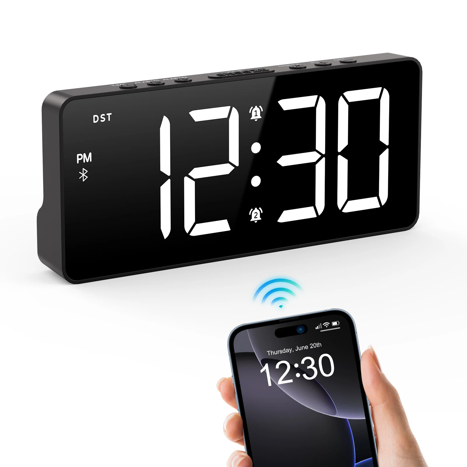 ORIA Reloj despertador LED Bluetooth alarma dual brillo ajustable