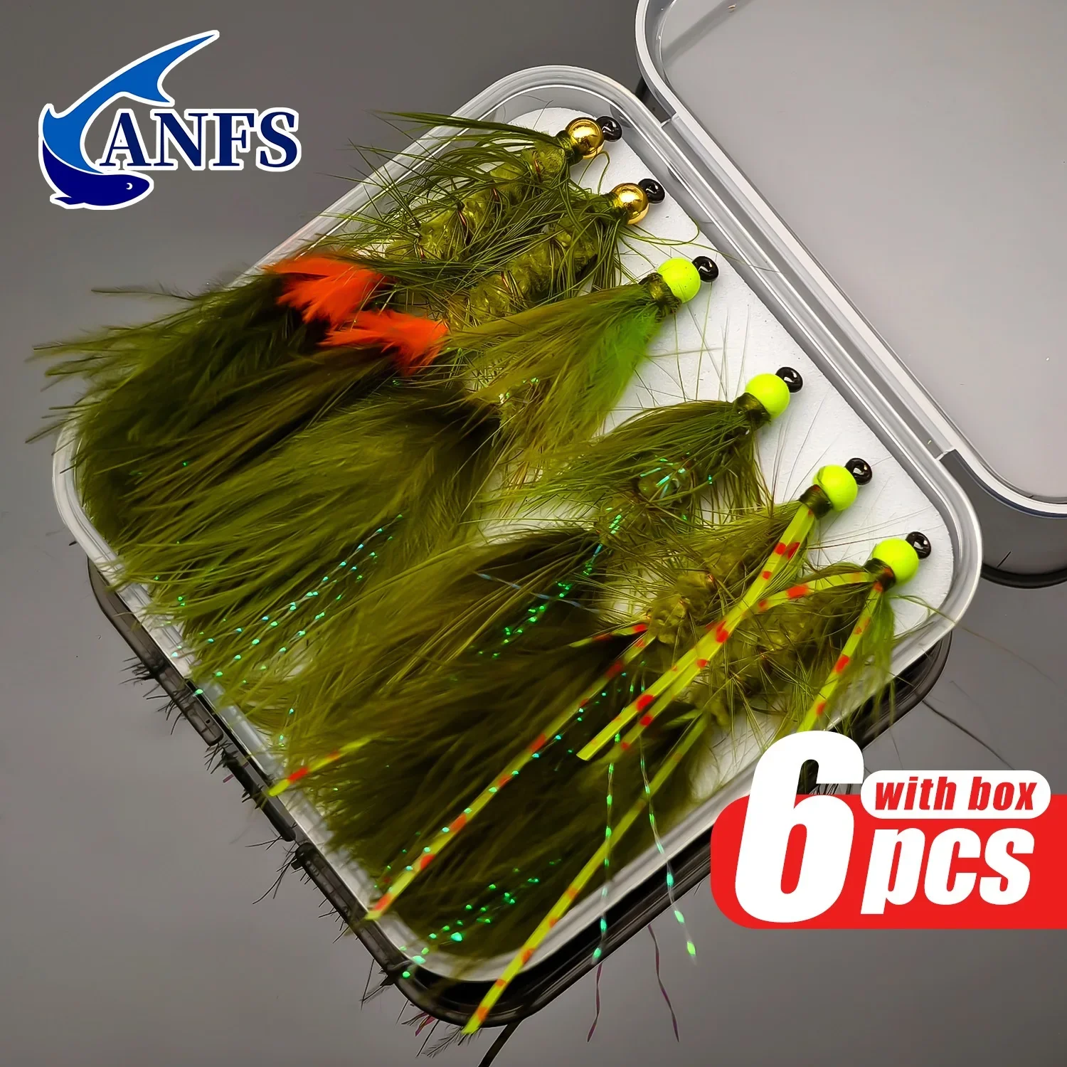 ANFS 3 uds/6 uds insecto lanoso con cuentas de Metal, serpentinas de oliva mosca para pesca de trucha, salmón, Lucio y lubina-señuelos de pesca con mosca con rayón