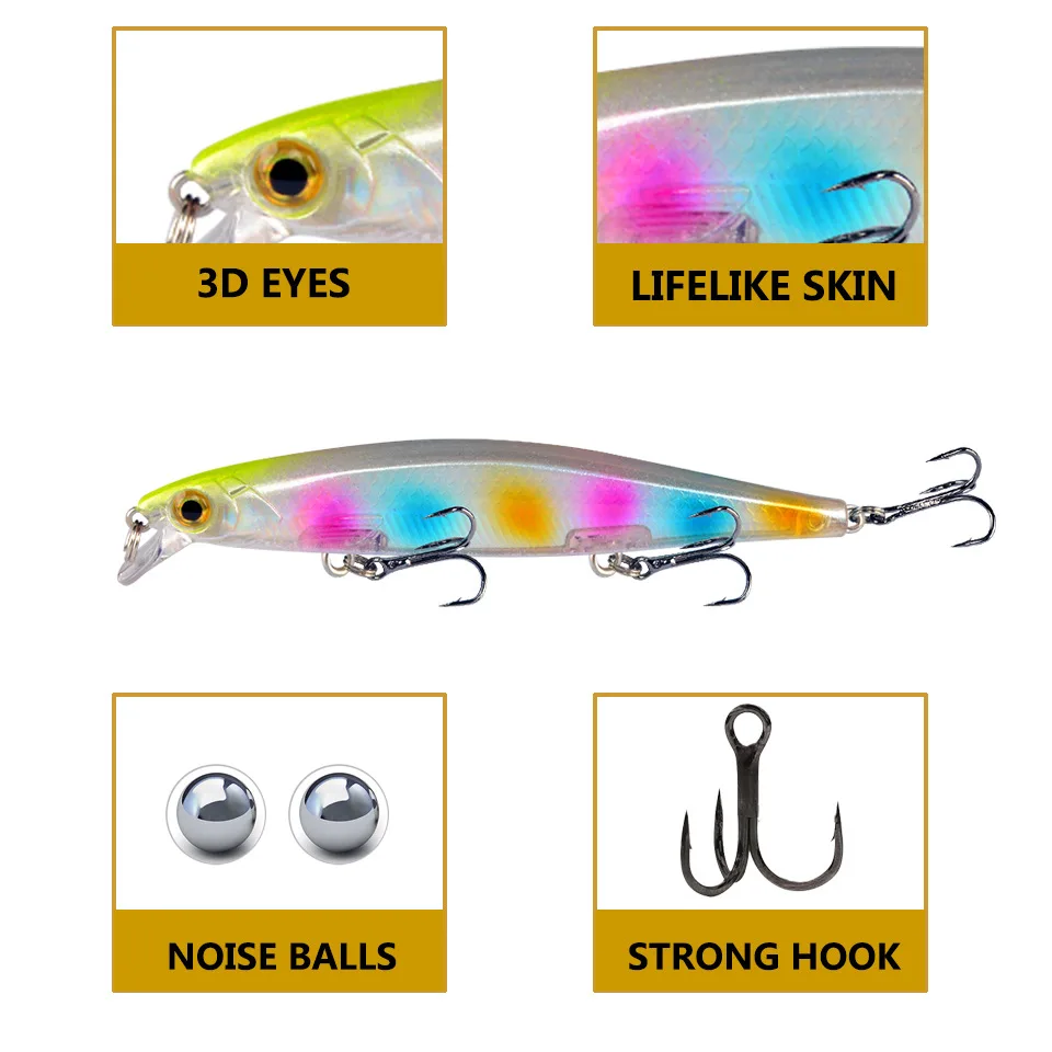 Señuelo de pesca de pececillos, cebo duro Artificial Wobbler de 11cm y 13,7g, 3 ganchos, Crankbait para lubina, carpa, aparejos de pesca, 1 piezas - imagen 3