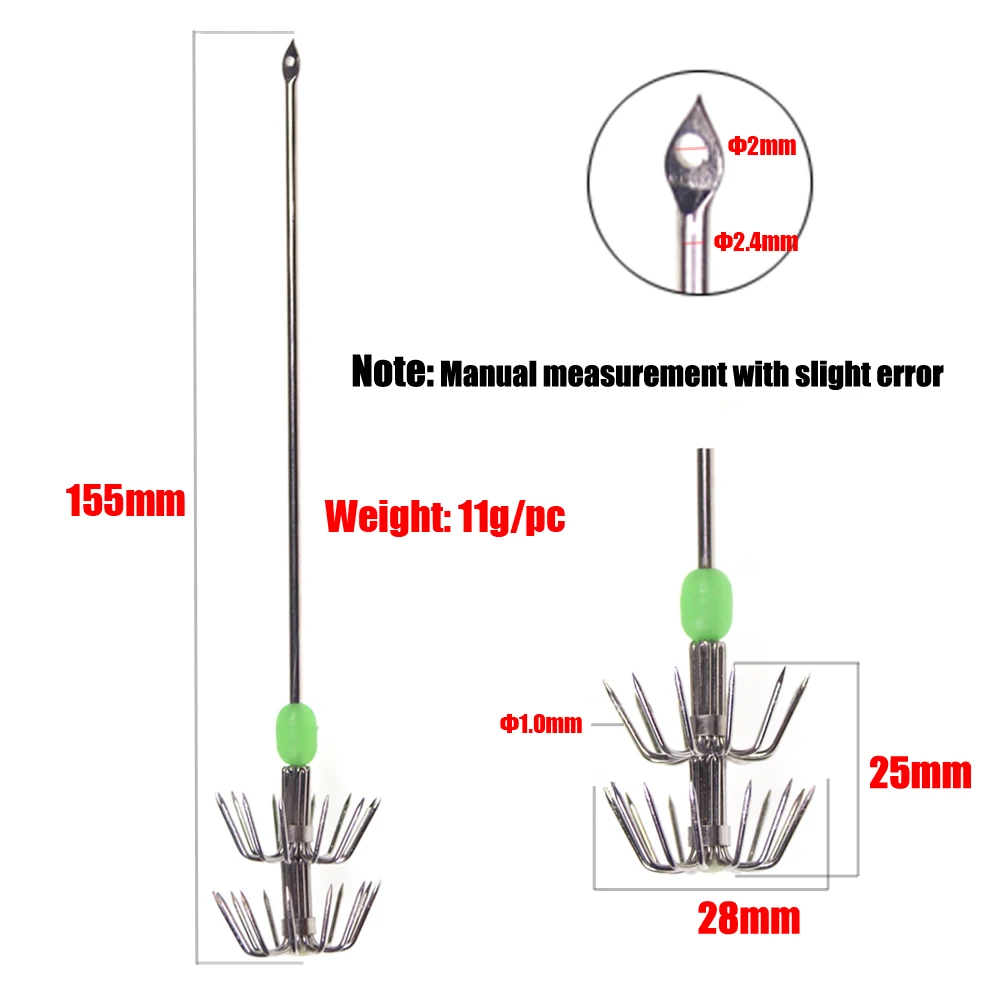 Lionriver-anzuelos de calamar de paraguas de doble capa, anzuelo de plantilla de pesca de sepia de repuesto, aparejos de pesca de acero inoxidable, 15,5 cm/11g - imagen 2