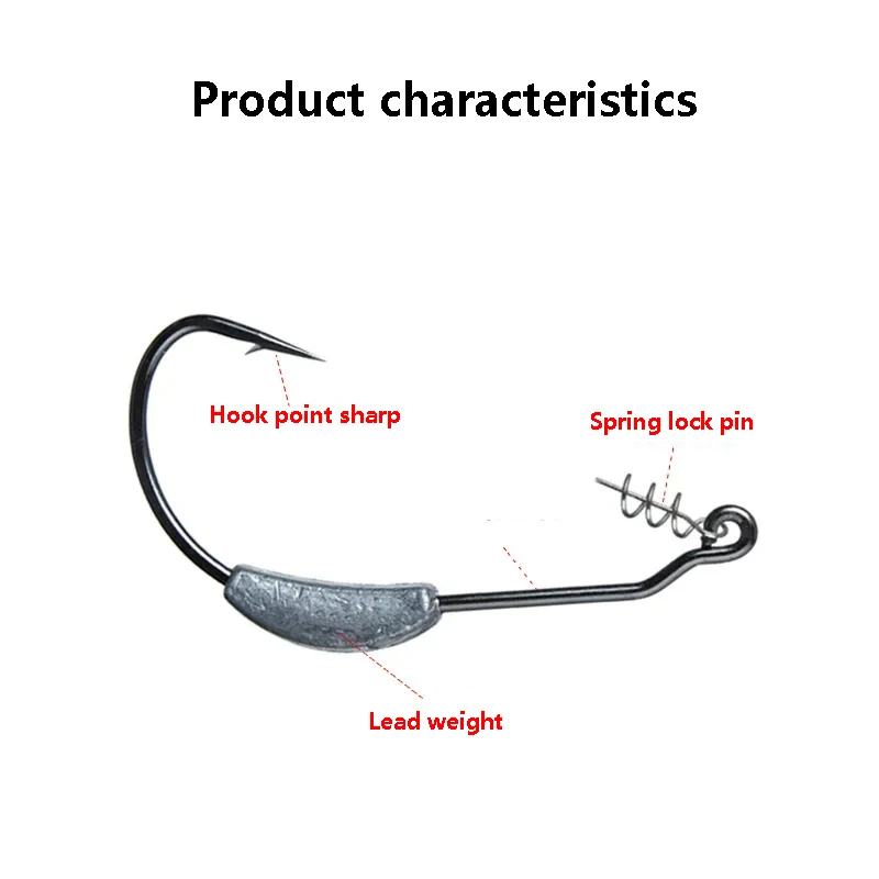 Lua-5 piezas ajustadas de Color desnudo con gancho de manivela de plomo, pasador de bloqueo de resorte ponderado con plomo, anzuelo de pescado, gancho de manivela - imagen 4