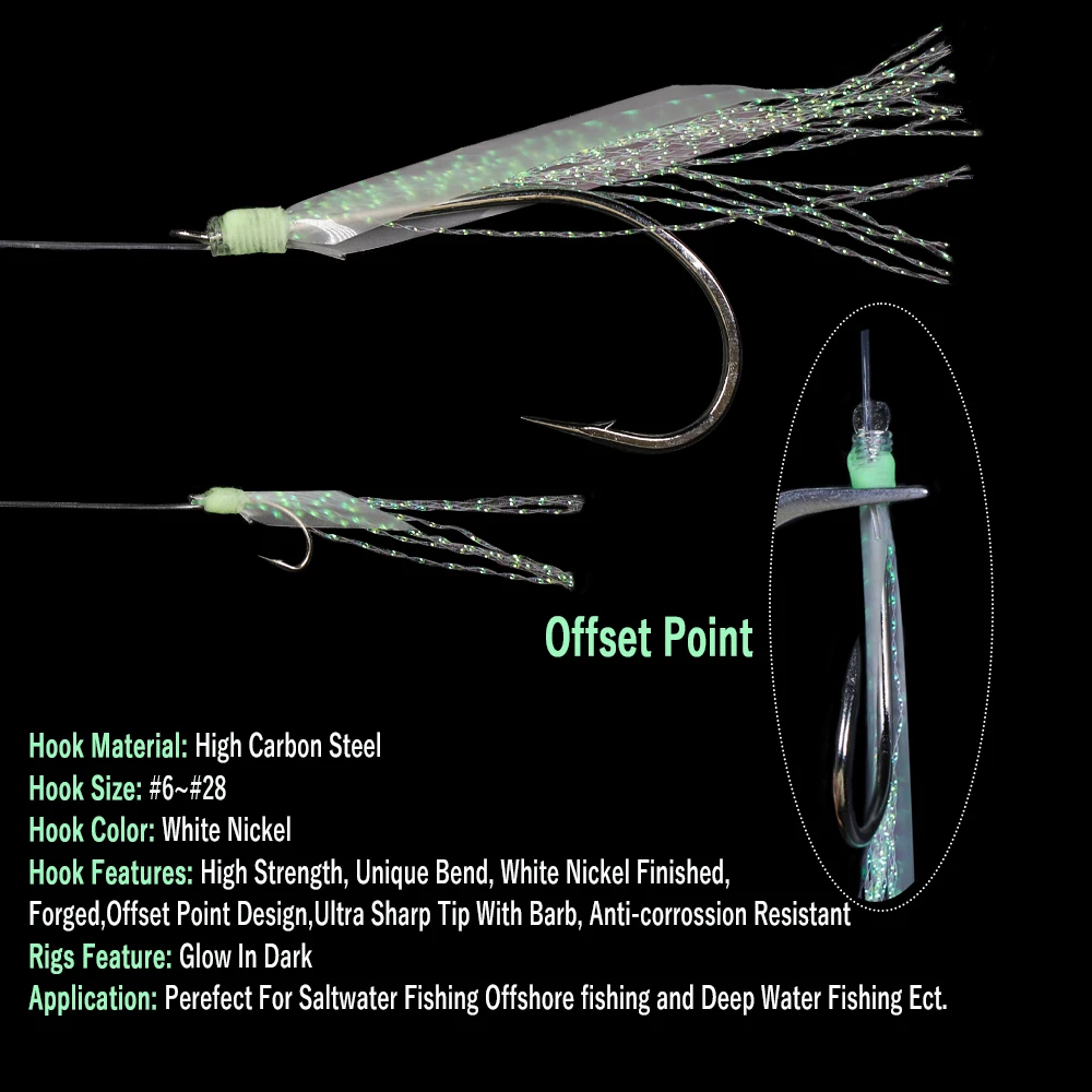 WIFREO-anzuelo luminoso de piel de pescado simulada, anzuelo con sedal, aparejo Sabiki, anzuelos de sublínea, señuelo de piel de pescado de agua salada, 50 unidades - imagen 4