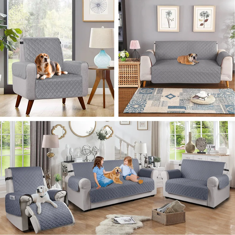 Fundas de sofá resistentes al agua, Protector de muebles Reversible con correas elásticas antideslizantes para niños y perros - imagen 5
