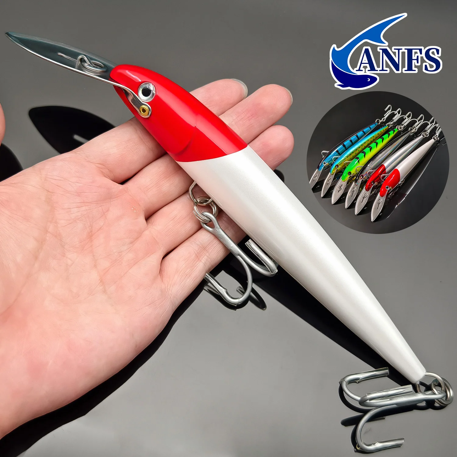 Señuelo de pececillo de gran tamaño, cuerpo ABS, señuelo de pesca con boca de acero inoxidable para atún, lubina, 1 unidad