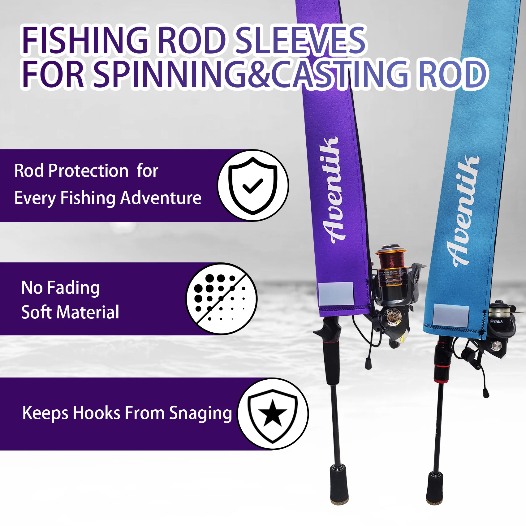 Aventik Funda de caña de pescar transpirable de neopreno, cubierta de caña flotante, calcetín protector etiquetado para caña de pescar de fundición giratoria - imagen 3