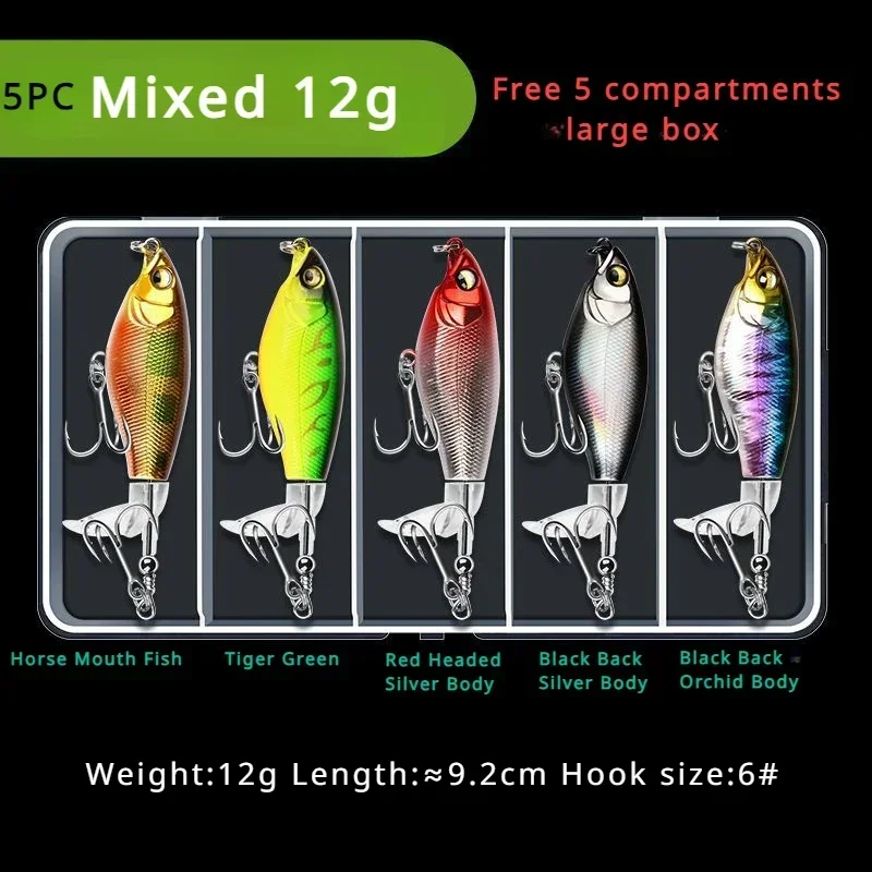 Cebo Lua de 5 piezas, cebos falsos, tractores flotantes, lazos de superficie, hélices de lápiz para freír, pesca en agua dulce, lubina, señuelo de pez negro - imagen 5