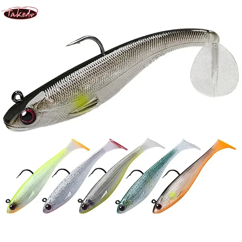 TAKEDO BZ01 LIVE SHAD plantilla de pesca señuelo Jig pez plomo cabeza de plomo con cola en forma de T PVC señuelos blandos señuelo de pesca ojos 3D - imagen 3