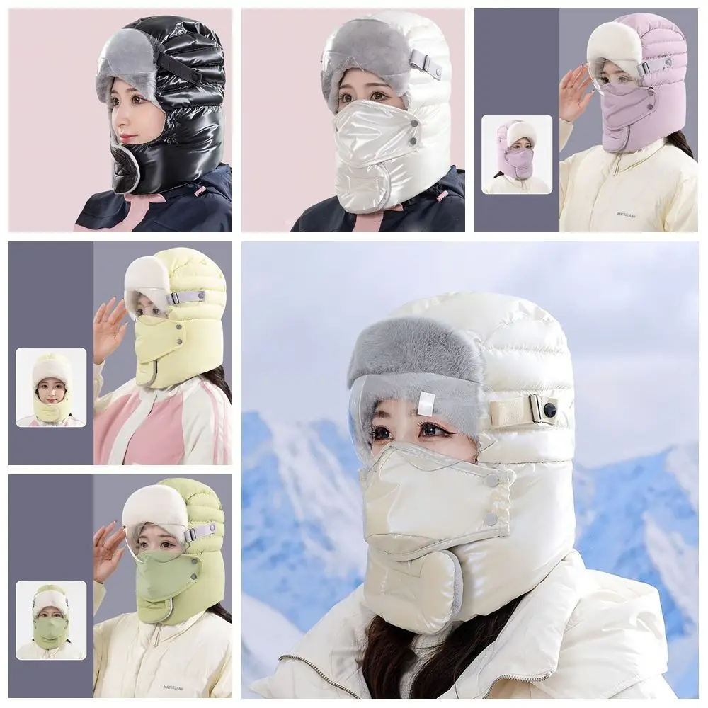 3 unids/set ruso Ushanka sombreros de felpa de invierno con gafas capucha ciclismo gorra a prueba de viento gorros de nieve engrosamiento invierno cálido orejeras - imagen 3