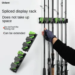 LINNHUE Wandmontage en 3M zelfklevende hengelhouders Verticaal hengeldisplayrek 3-gaats kan splitsen