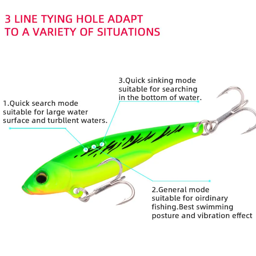 Señuelo de pesca grande VIB de 1 piezas, plantilla de Metal de 7g, hoja giratoria de hundimiento, anzuelos triples, aparejos de vibración, cebo Artificial - imagen 5