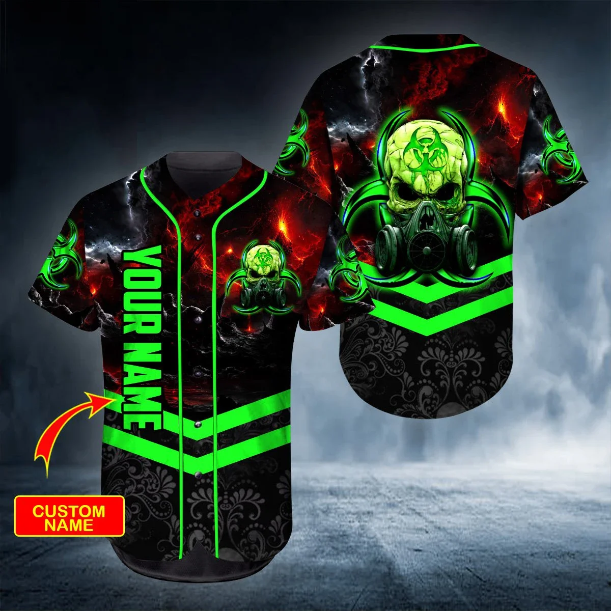 PLstar Cosmos Fire Rock Skull Nombre personalizado Camisas completamente estampadas en 3D Jersey de béisbol Camiseta de béisbol única unisex BQS11 - imagen 4