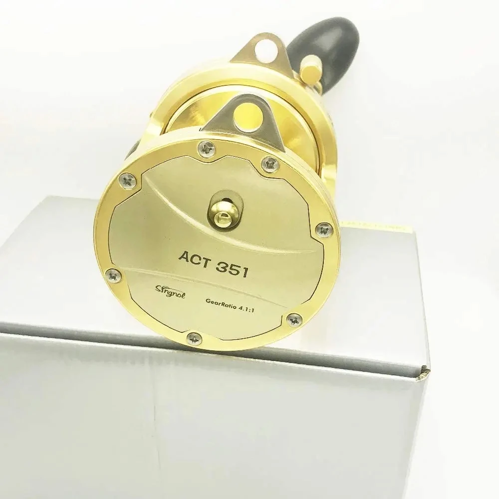 Carrete de pesca grande para agua salada, bobina de Metal dorada, suministros de pesca en el océano, carretes de Jigging profesionales para curricán - imagen 5