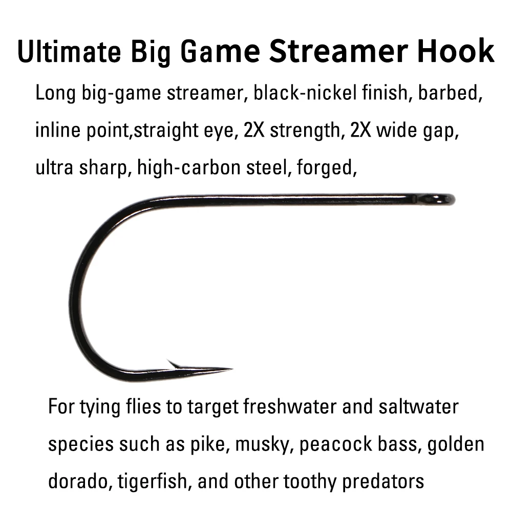 ICERIO-anzuelo elástico largo de 1/0 - 6/0, 2X gancho de atado de moscas de fuerza y espacio para moscas depredadoras grandes, Lucio, lubina, pesca almizclada - imagen 3
