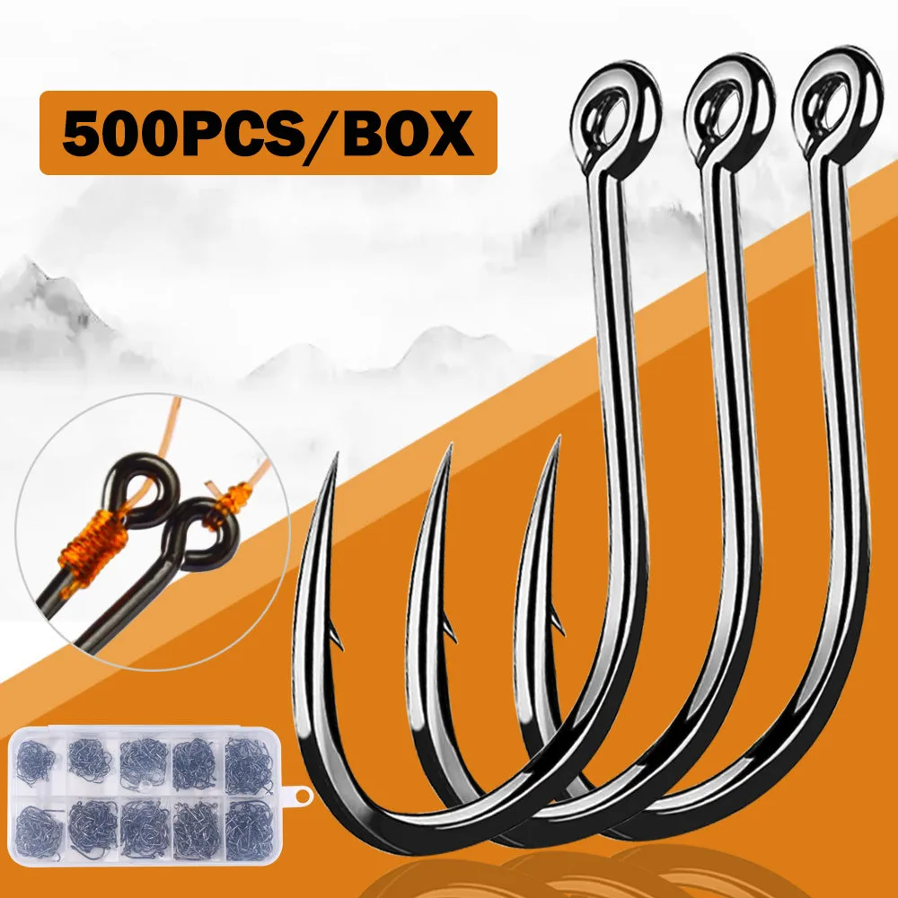 500 unids/caja # 3~ # 12 anzuelos de acero con alto contenido de carbono, anzuelos de pesca deportivos circulares plateados - imagen 2