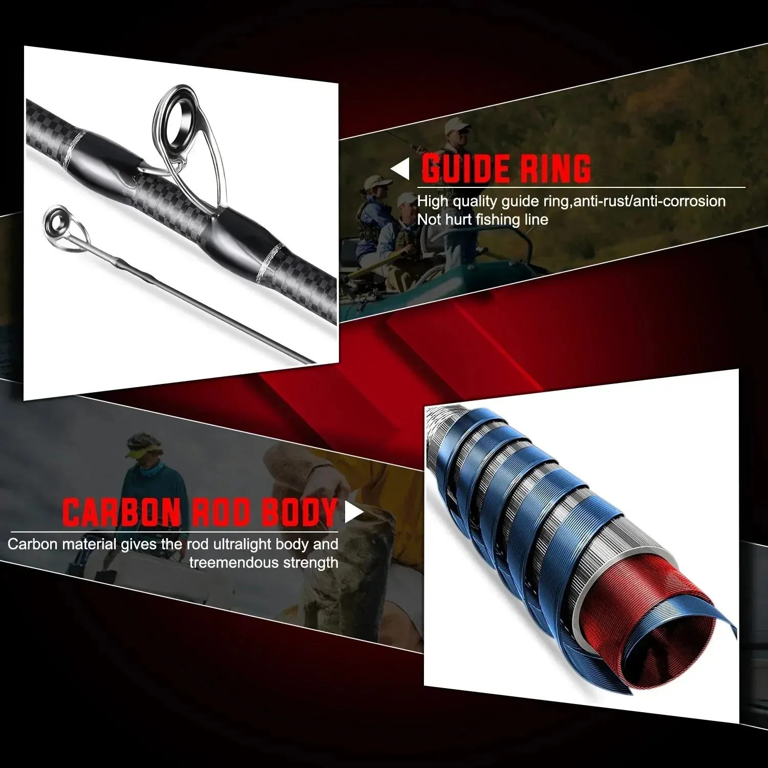 Sougayilang-carrete de caña de pescar, accesorio giratorio de fibra de carbono, arrastre máximo de 8kg, para lubina, Lucio, trucha, 1,8/2,1 m - imagen 3