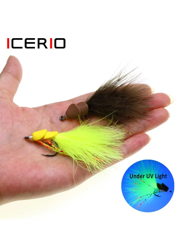 Pack de 6 moscas streamer ICERIO con cabeza de espuma y patas de goma
