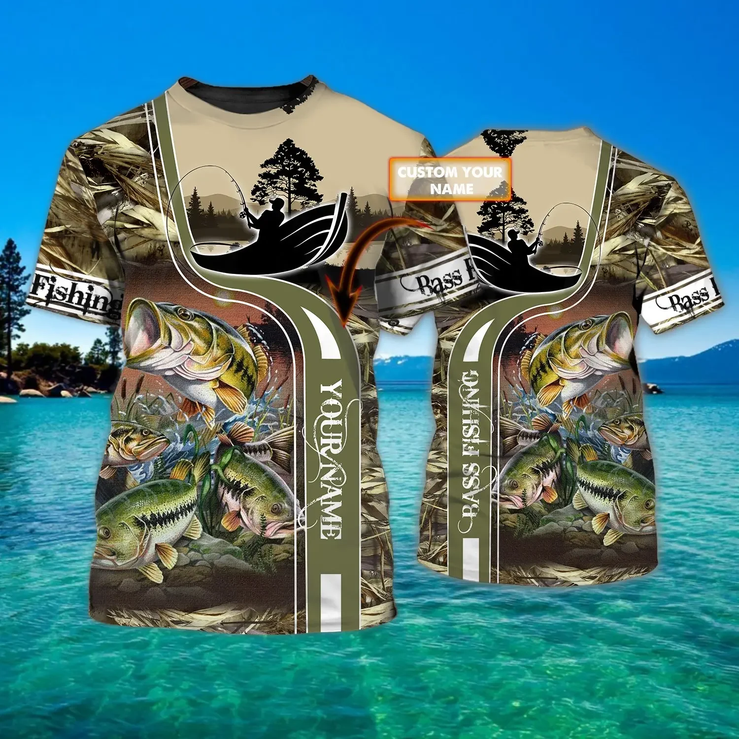 Bass Fishing-Camiseta personalizada con nombre 3D completamente estampado para hombre, camiseta de manga corta Unisex de verano, camisetas informales TX256 - imagen 5
