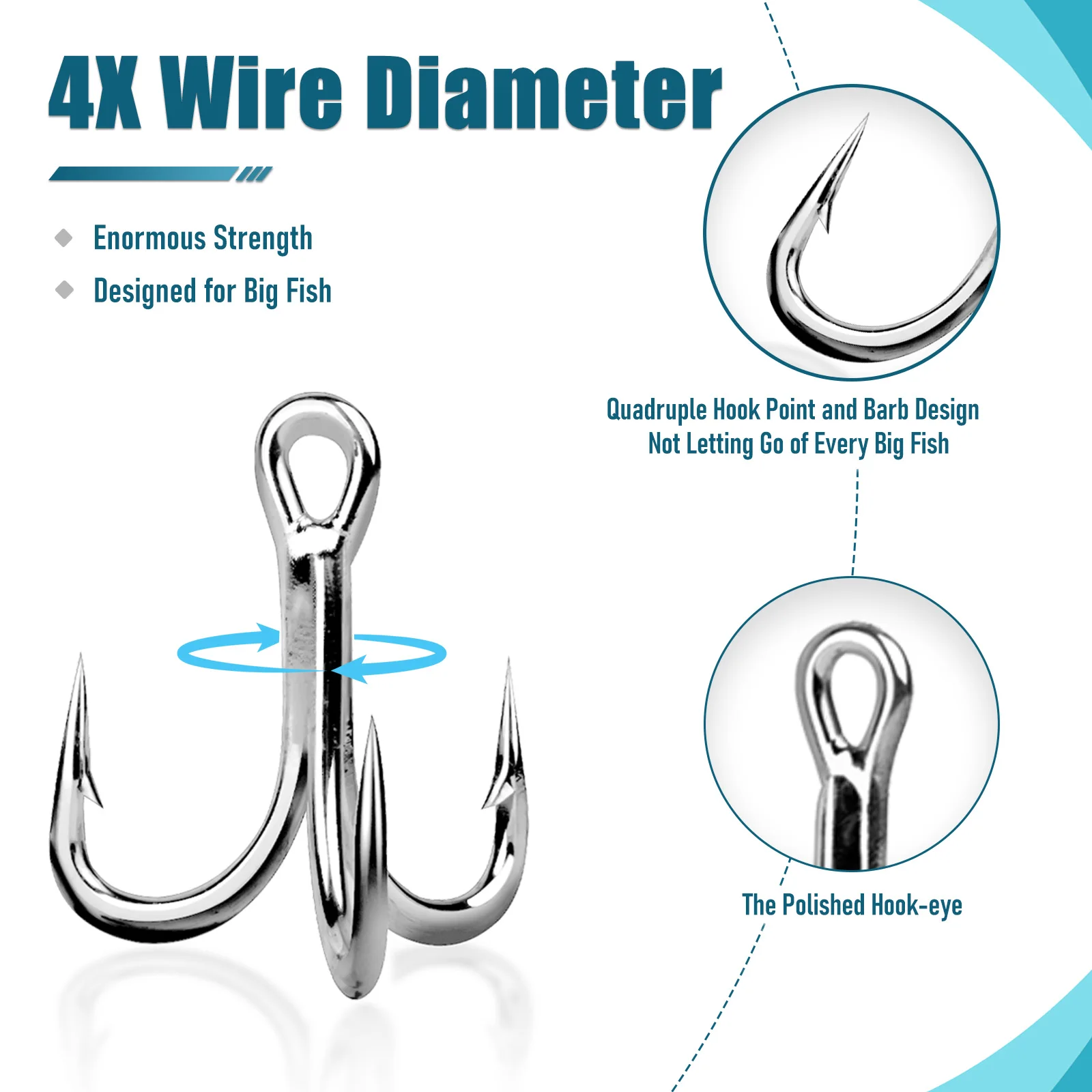 4X anzuelos triples de pesca, 10 Uds., anzuelos triples fuertes y redondos, Crankbaits Spinners, anzuelos de pesca de repuesto, pesca en agua dulce - imagen 5