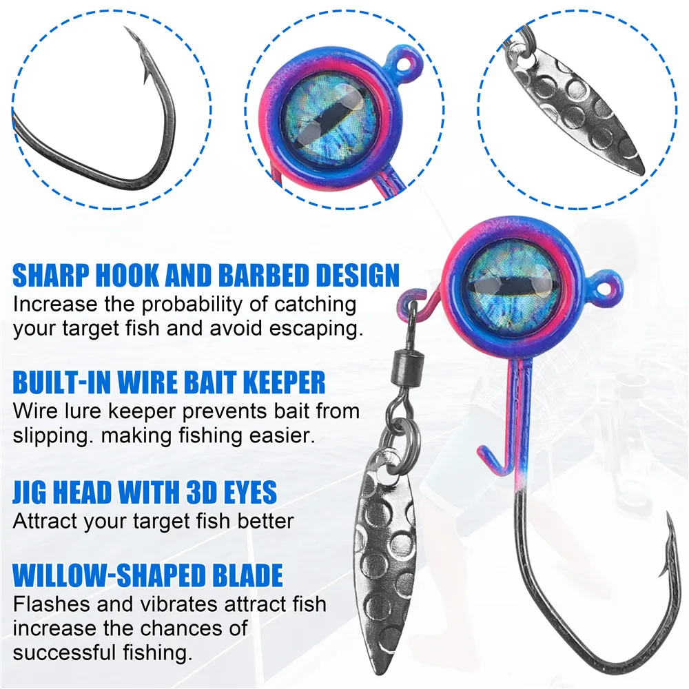 25 uds anzuelos con Spinner Underspin Crappie pesca Jighead con hoja de sauce para Panfish Bass Walleye 1/32 1/16 1/8oz - imagen 3