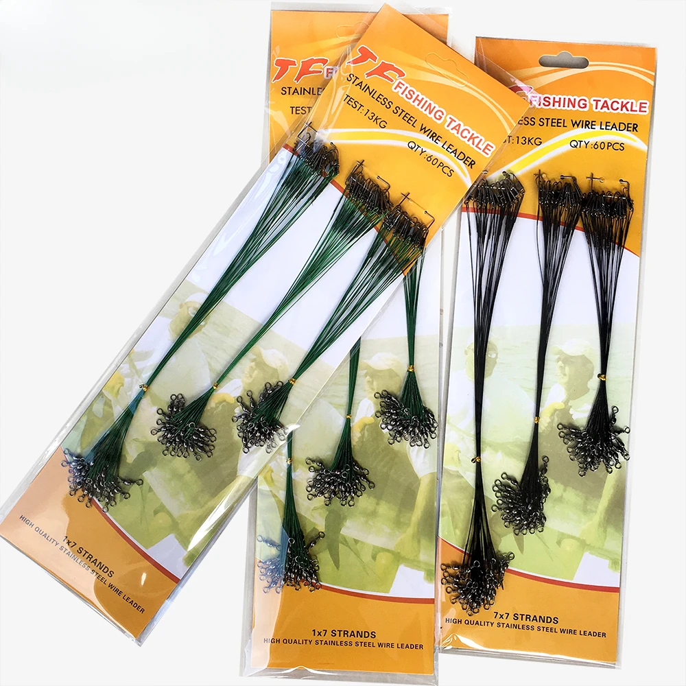 Sedal de pesca de acero antimordeduras, cable de prueba de 28Lbs/13kg, resistente, conector para anzuelos de señuelo, 60 piezas, 15cm-25cm - imagen 5