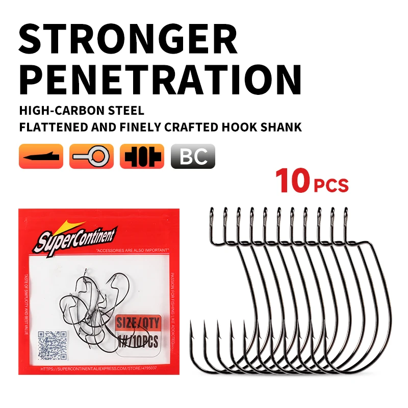 Anzuelos de pesca supercontinent para pesca de lubina, anzuelos de manivela compensados de acero rico en carbono, cebo de gusano suave, anzuelos de molde, anzuelo de aparejo Texas - imagen 5