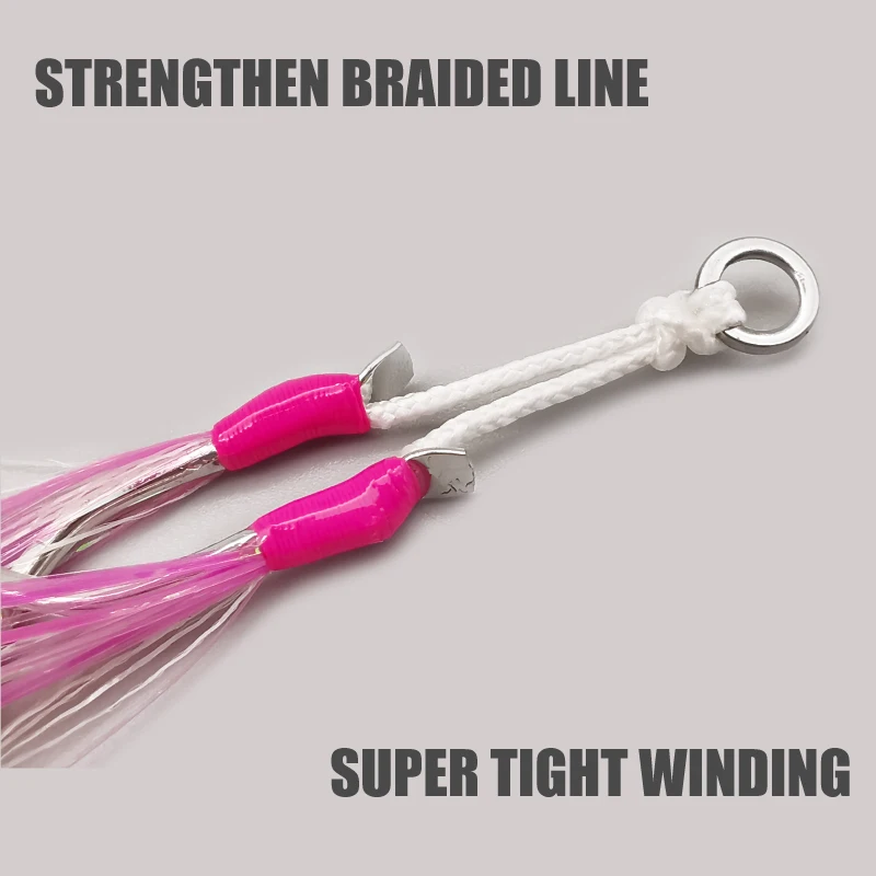 Mustad 2-SJ Slow Jigging Twin Assist - Anzuelos brillantes de mar