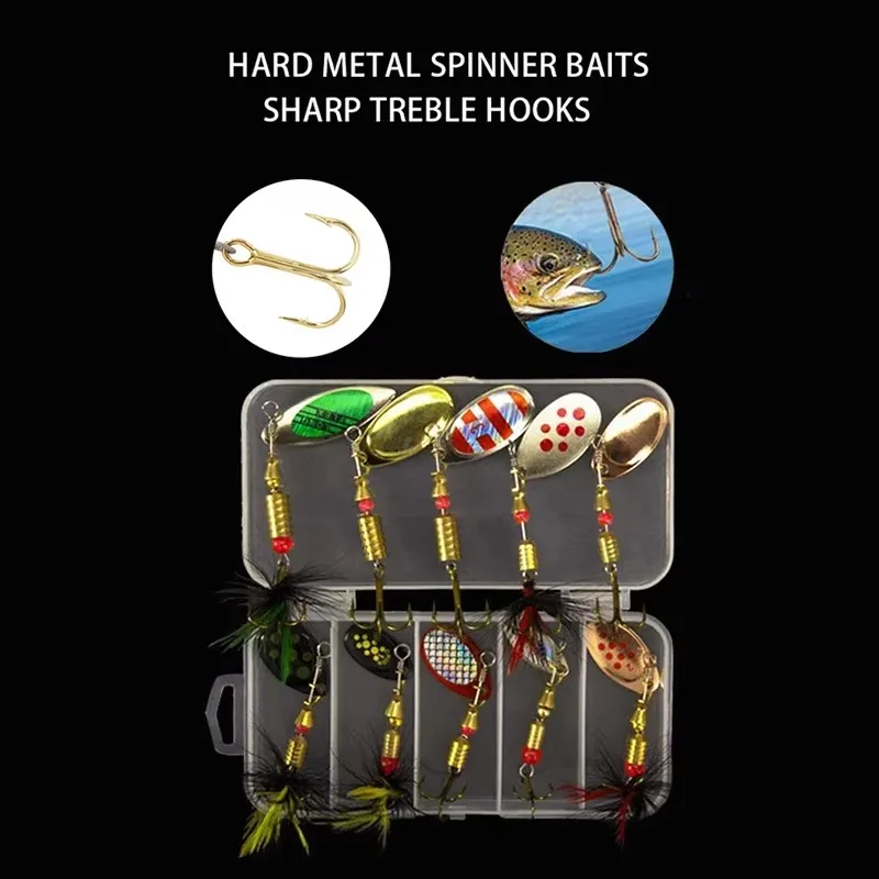 10 unids/lote 3,5g Señuelos de Pesca cuchara giratoria de Metal Kit de señuelo cebo duro aparejos con anzuelos para lubina Lucio trucha agua salada agua dulce - imagen 4
