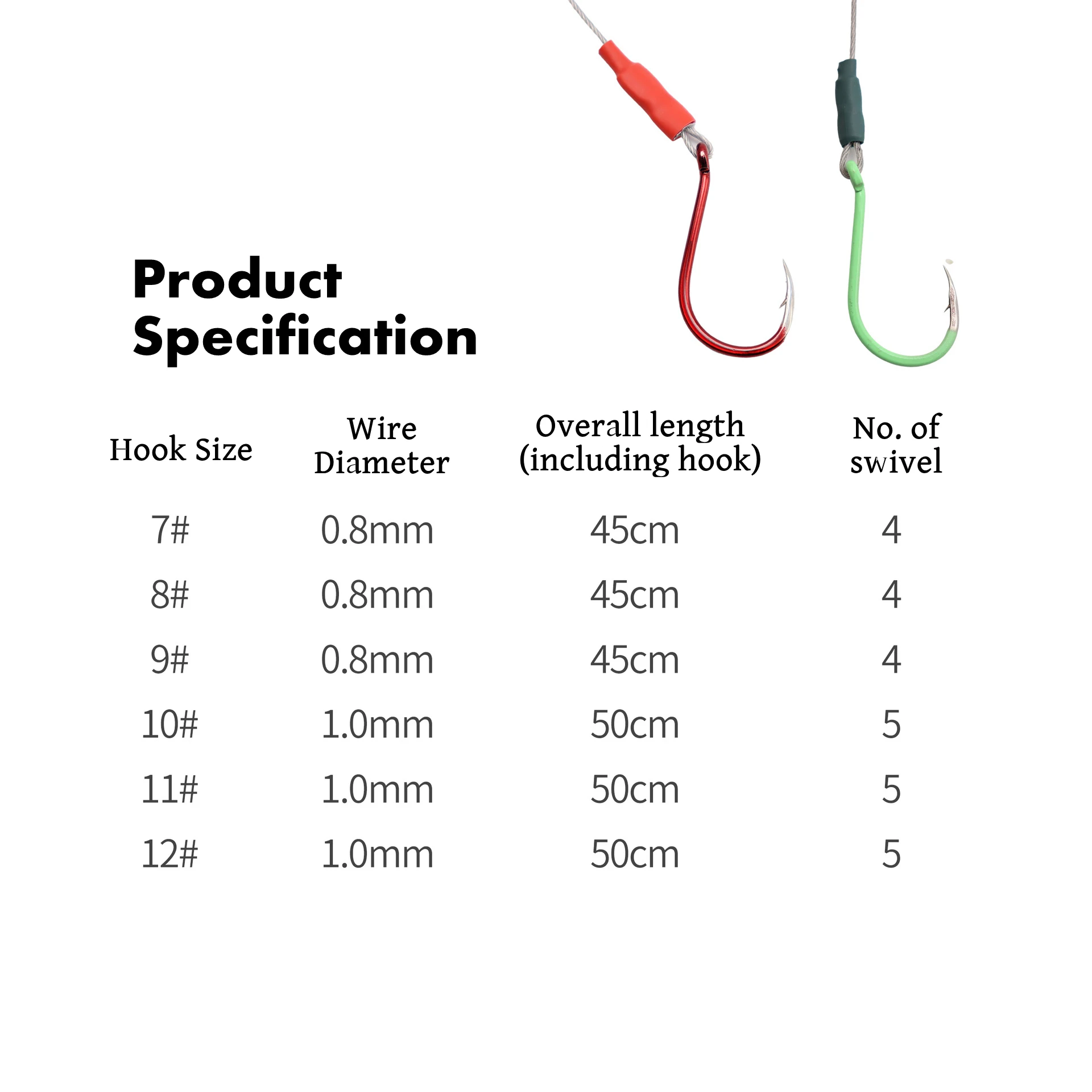 ZYZ-Hilo de alambre de 49 hebras con ganchos circulares afilados, anillo giratorio, ganchos de cadena de pesca de agua salada, 3 juegos por bolsa - imagen 3