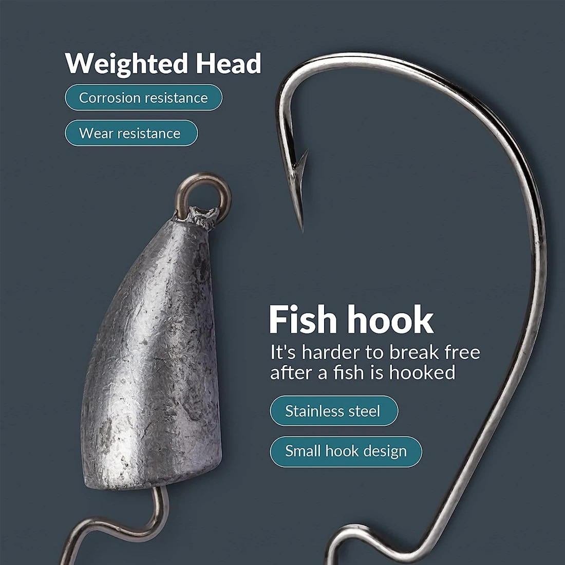 FishTrip-anzuelos de pesca con cabezales tipo bala, 10 Uds., 1,75g ~ 14g, aparejo Texas, agua salada, agua dulce, anzuelo ponderado sin malezas - imagen 3