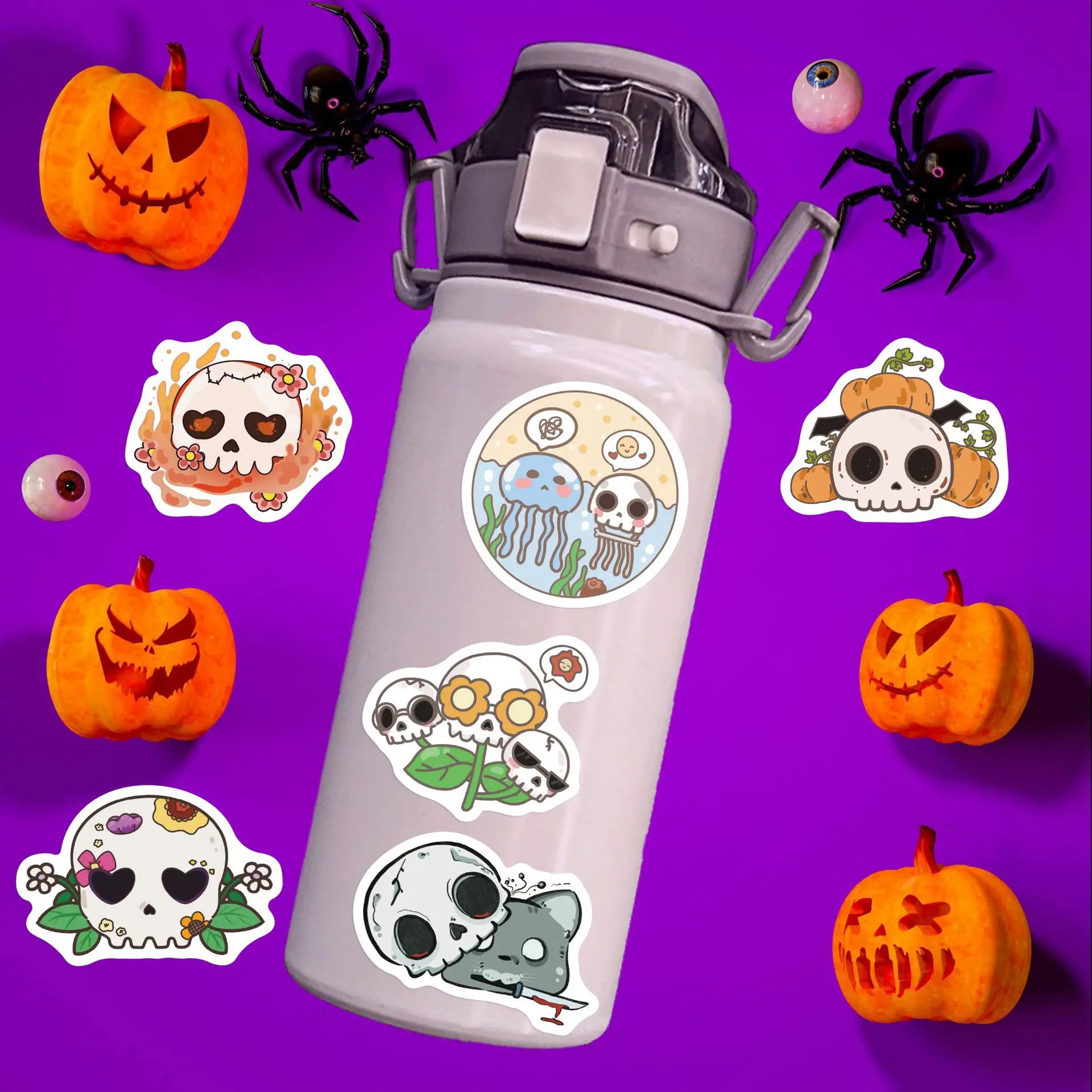 60 uds Halloween Groovy Skull dibujos animados pegatinas de grafiti teléfono guitarra portátil maleta taza pegatina impermeable juguetes para niños - imagen 5