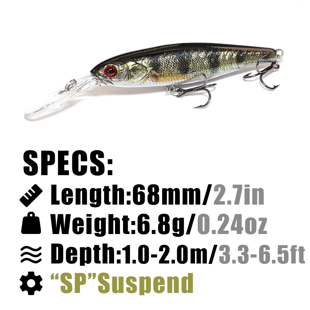 B & U 68mm impresión 3D sábalo suspendido pececillo señuelo de pesca Artificial Jerkbait Wobblers lubina Lucio Swimbait Señuelos de Pesca - imagen 2