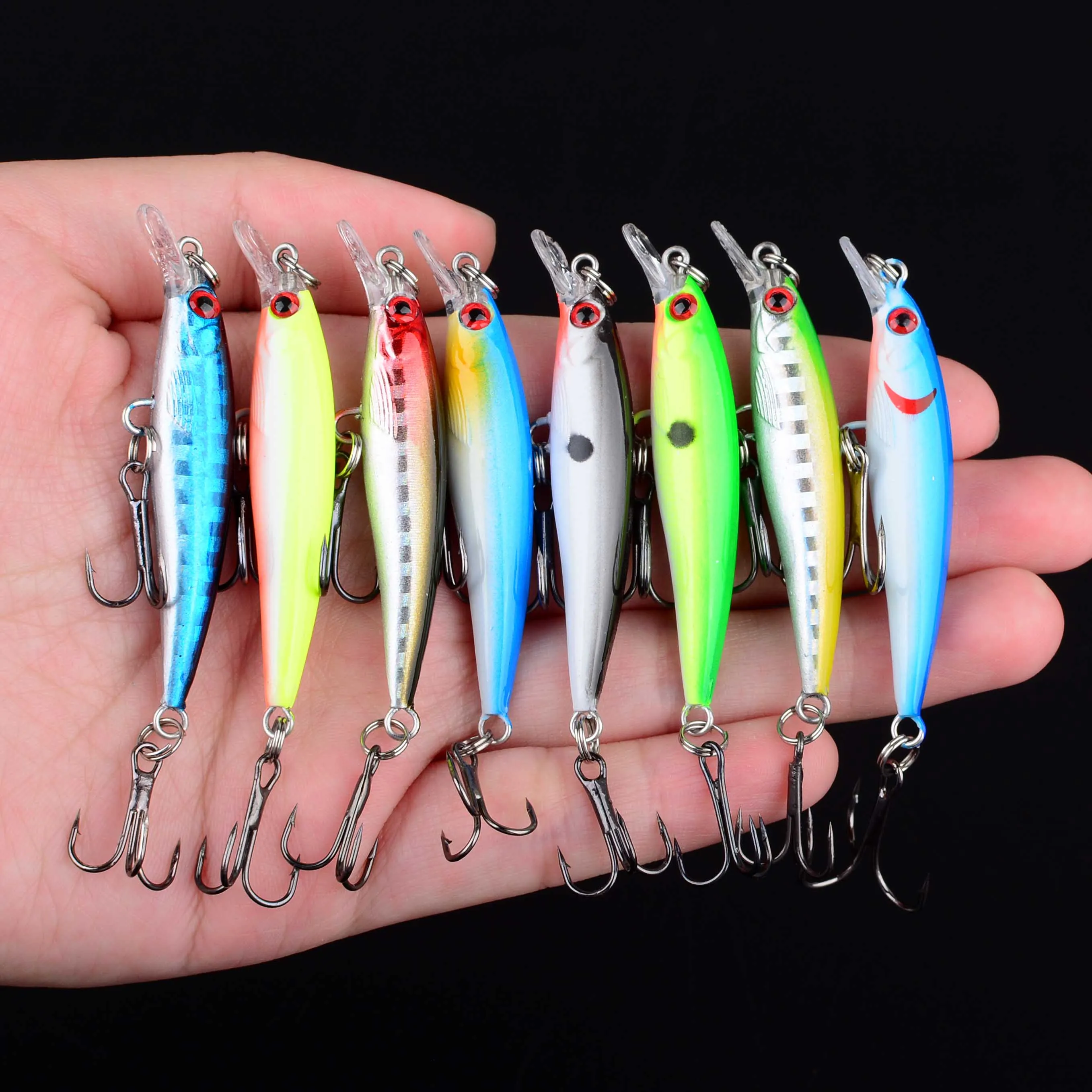 Señuelos de pesca Minnow, ojos 3D, Crankbait Wobbler, cebo duro de plástico Artificial, aparejos de pesca, 1 ud.