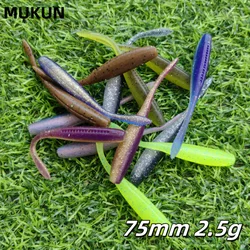 Señuelos blandos de Pesca MUKUN, cebos de plástico Artificial de silicona, Pesca de carpa, lubina, hundimiento, 75mm, 2,5g, Wobblers de carpa