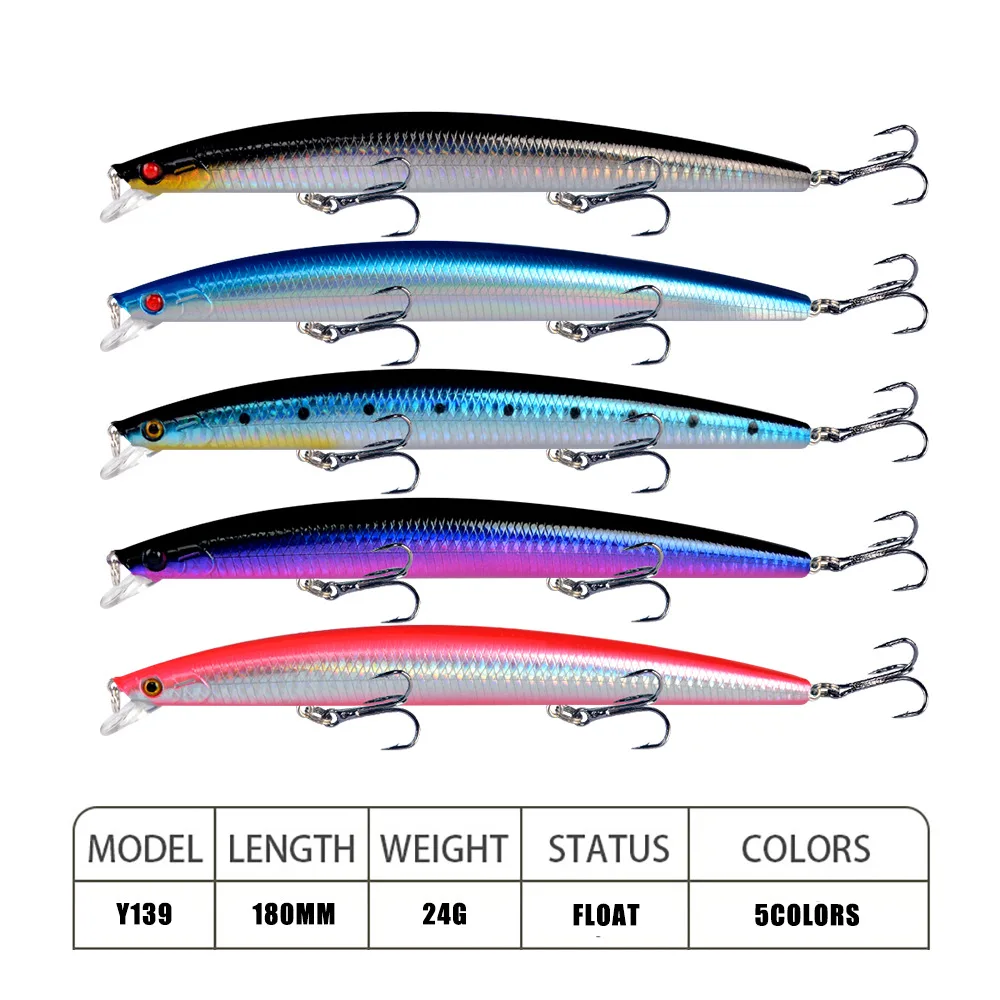 Mejor venta 1 Uds 18cm 24g pez grande y largo Minnow señuelo de pesca en el mar cebo ojos 3D anzuelos fuertes señuelos para pesca en el mar - imagen 3