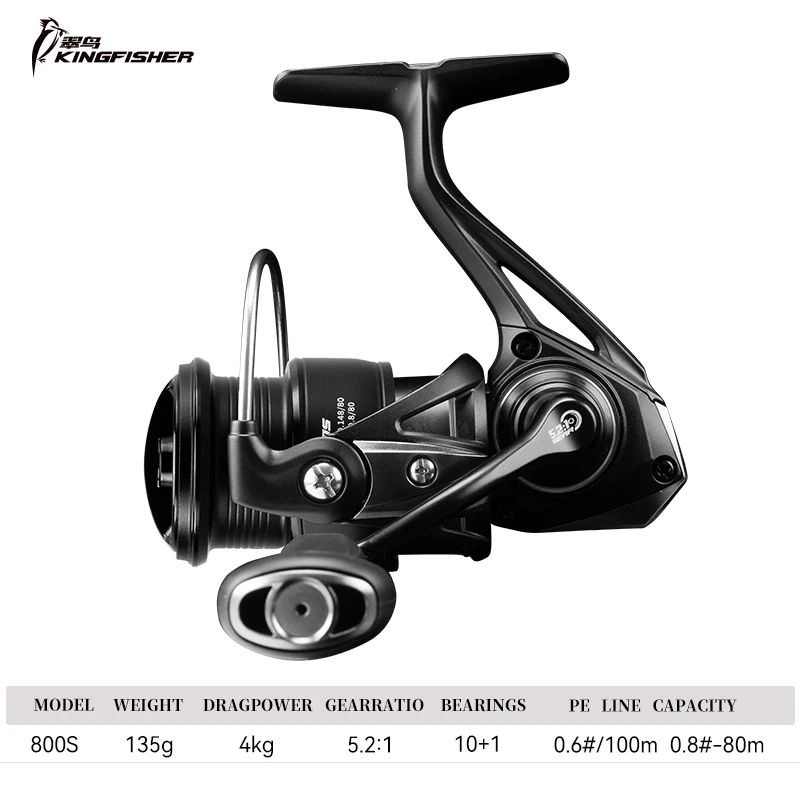Carrete de pesca giratorio de carbono TSURINOYA Kingfisher 800S 1000 1500 1500s peso ultraligero 135g 10 + 1BB carrete de trucha MicroLure Stream