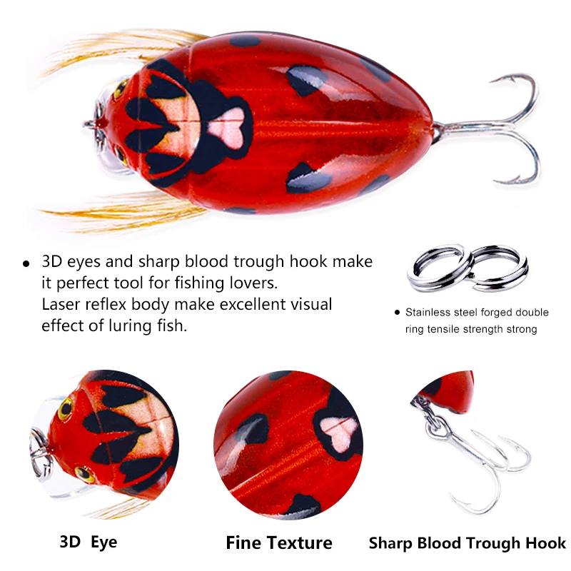 HENGJIA 1 Uds 3,8 cm 4g cebo de pesca Artificial mariquita cigarra escarabajo insecto Wobblers Señuelos de Pesca Topwater para pesca de carpa lubina - imagen 5