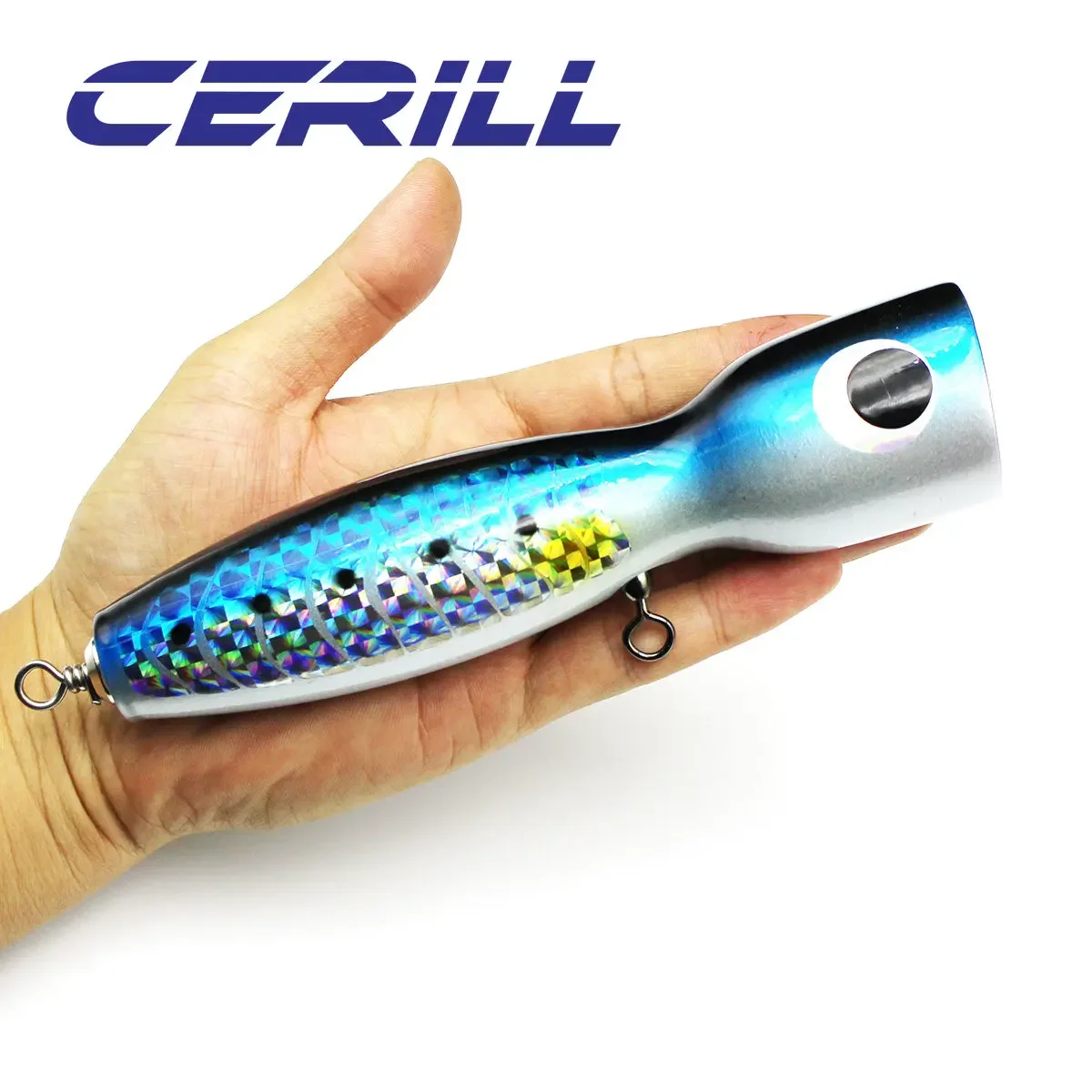 Ceril-señuelo de pesca de superficie Popper de madera hecho a mano, juego grande de arrastre, Jigging, Crankbait, cebo de atún de tiro largo, 19cm, 120g, 1 ud. - imagen 3